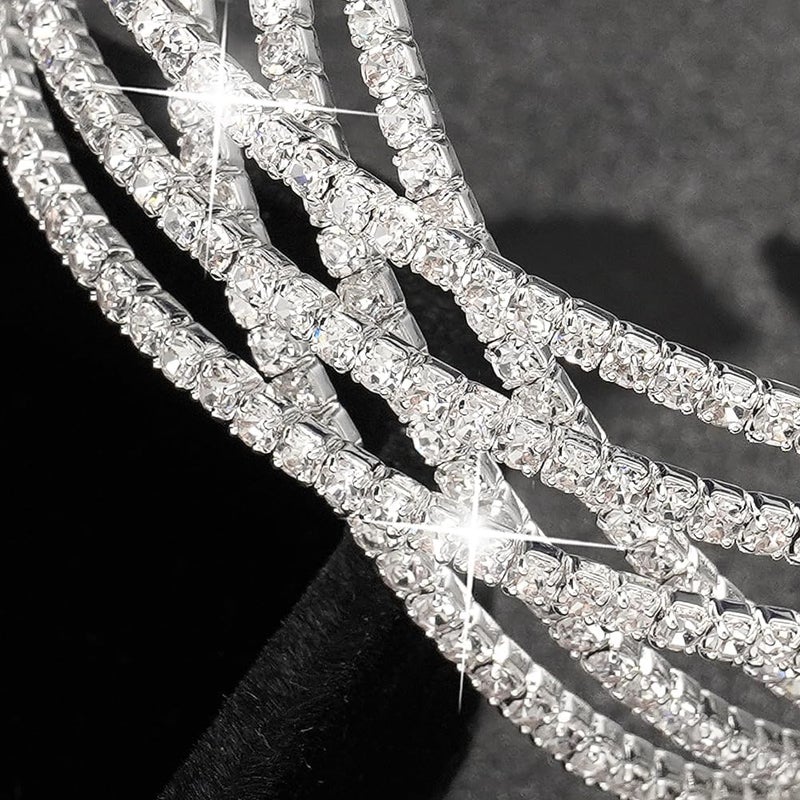 Suyi Rhinestone Bracelet for Women Silver Multilayer Cuff Bracelet Craystal Braidal Bracelets - Image 4
